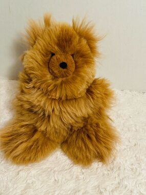 Handmade 100% Real Alpaca Fur Teddy Bear Plush Peru Fluffy Caramel 11”